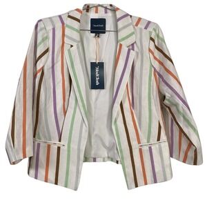 ModCloth Blazer Womens XL Multicolor Stripe Linen Cotton Blend Lined Jacket